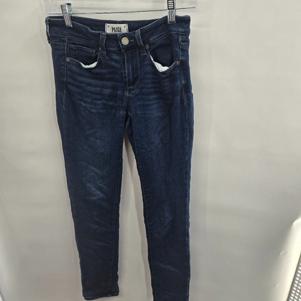 Paige Blue Dark Wash Skyline Skinny Jeans Waist Size 25